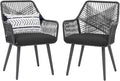 Patiorama Patio Dining Chair Set of 2,Woven Rope Outdoor Dining Chairs w/Steel Frame,All-Weather Twisted Rattan Chairs w/Armrest & Cushion,Outdoor Dining Wicker Chairs for Backyard Garden(Dark Grey)