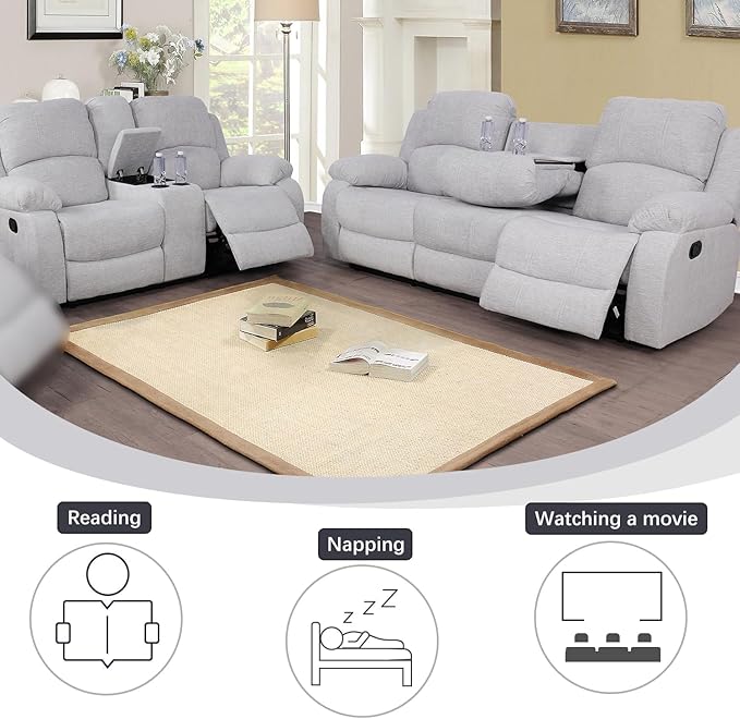 AYCP Microfiber Living Room Furniture Set Reclining Sofa Set Loveseat Furniture Sets in Living Room Sofa Recliners (Sofa+Loveseat, Grey)