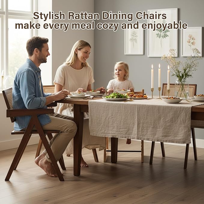 Furlide Rattan Accent Chairs, Modern Mid Century Dining Chairs Set of 4, Comfy Armchairs, Outdoor Rattan Chairs with Armrest for Bedroom Living Room Reading Room Dining Kitchen, Brown