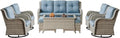 Patio Furniture Swivel Chairs Set - 8 Piece Wicker Rattan Outdoor Sectional Conversation Sets with 4 Swivel Rocking Chairs,2 Ottomans,1 Sofa and 1 Coffee Table for Porch Deck(Light Grey/Sky Blue)