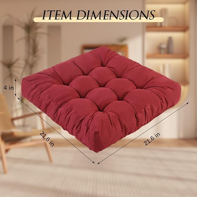 LYLNBYWK Meditation Floor Cushions, Thickened Floor Pillow for Adults, Large Square Pillows Seat Cushion for Tatami Living Room Yoga, Memory Sponge Block Added, 22x22 Inch, Wine Red