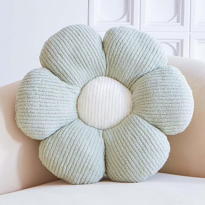 VBGYA Sage Green Flower Decorative Throw Pillows, Cute Daisy Shaped Plush Aesthetic Pillow, Soft 19.6" Floor Seat Cushion