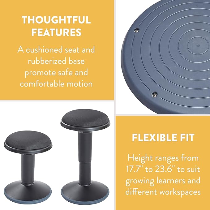 Adjustable Wobble Stool with Cushion, Flexible Seating, Black