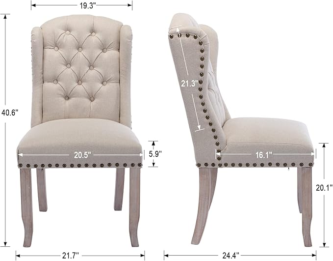 DUOMAY Modern Tufted Dining Chairs Set of 2, Linen Upholstered Dining Room Chairs Armless Guest Side Chair for Kitchen Dining Room, Wingback Accent Chairs with Solid Wood, Beige