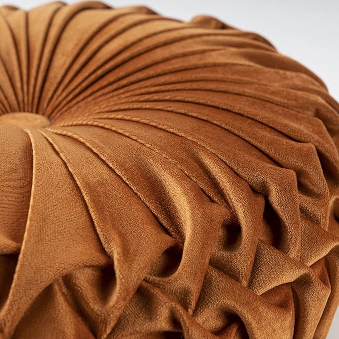 vctops Orange Fall Velvet Seat Cushions Round Floor Pillows Thicken Chair Cushions Pleated Chair Pads Seat Pad Throw Pillows for Bedroom Living Room (Orange,Diameter 14")
