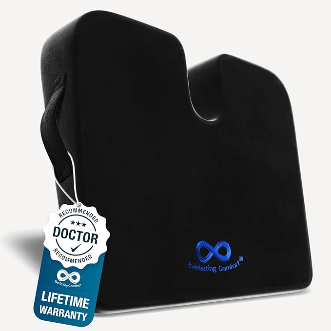 Everlasting Comfort Memory Foam Car Seat Cushion for Long Driving - Back Pain, Sciatica, Tailbone Pain Relief - Adult Booster Wedge Seat Cushions for Car, Truck Seats - Non-Slip, Washable Cover