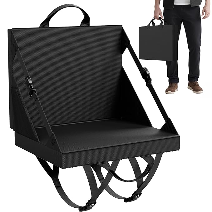 Stadium Seats with Back Support - Folding bleacher Chair for Beach and Camping - Portable Bleachers Cushions for Adults and Kids - Foldable Outdoor Lawn Bench for Camp (Black)