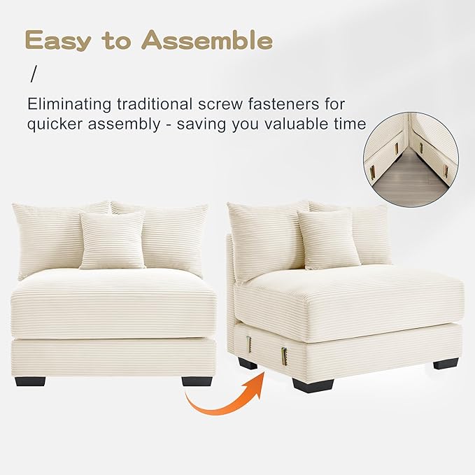 KEIKI 146" L-Shaped Oversized Corduroy Modular Cloud Sectional Sofa with High-Density Foam Cushion, Extra-Thick Armrest, Convertible 5-Seater Fluffy Corner Couch with 18 Pillow, for Living Room, Beige