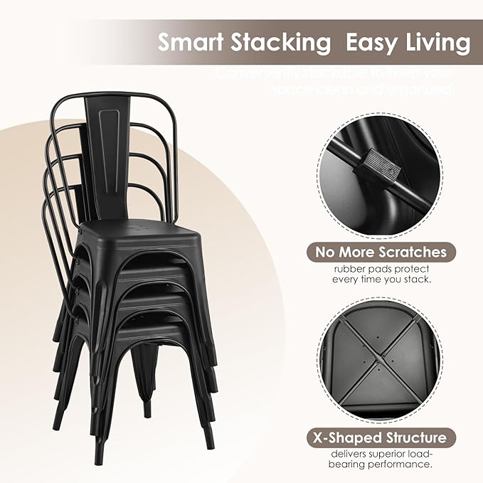 Metal Dining Chairs Set of 2,Stackable Tolix Chair Indoor/Outdoor for Kitchen,Cafe,Restaurant,Bistro & Patio Multiple Colors(Black)