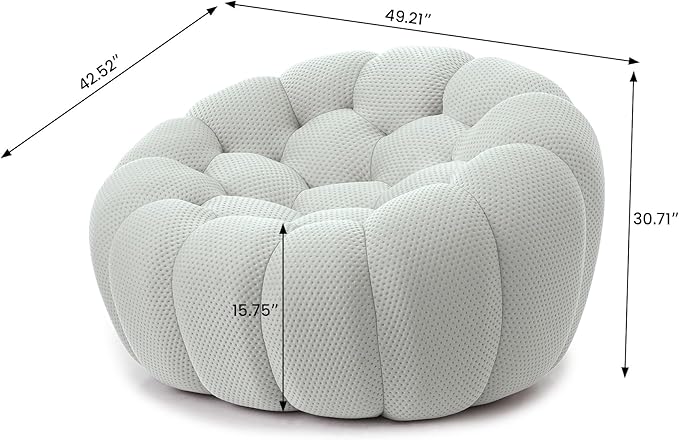 JACH 49.21'' Modern Lazy Floor Sofa, Oversized Bubble Couch Chair, Upholstered Mesh Fabric Bubble Sofa, 3D Honeycomb Shape Curved Couch for Living Room/Office/Apartment/Small Space (Light Grey)