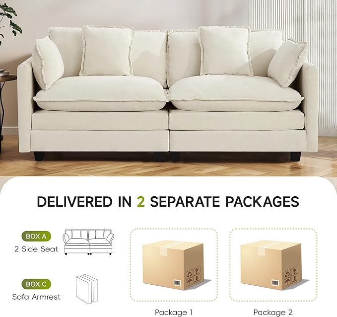 UMBFUN 2-Seater Cloud Couch, Oversized Comfy Modular Sectional Sofa with Deep Seat Cushions, Chenille Loveseat for Living Room, Apartment & Small Spaces, Beige