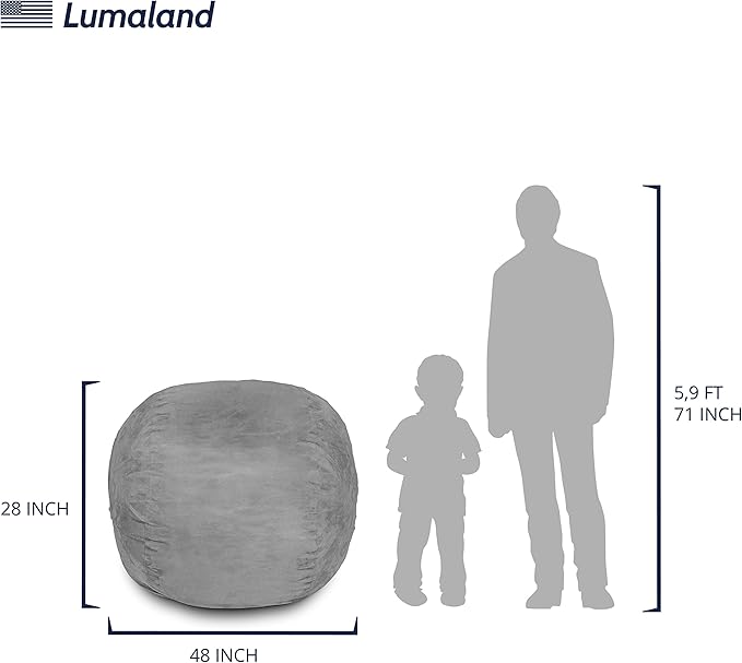 Lumaland Luxurious 4ft Large Bean Bag Chair with Microsuede Cover - Ultra Soft, Foam Filling, Washable Bean Bag Sofa for Kids, Teenagers, Adults, Pets - Sack Chair for Dorm, Kid's Room - Dark Grey
