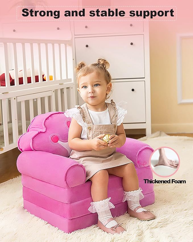 MOONBEEKI Kids Couch Fold Out, Foldable Princess Chair for Toddlers 1-3, Kids Furniture for Playroom, Gift for Birthday Christmas and Halloween, Purple