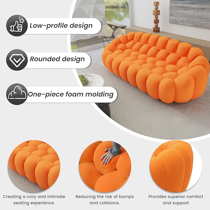 WJShome Bubble Couch,41.34'' Modern Upholstered Single Sofa Mesh Fabric Floor Sofa, 3D Honeycomb Shape Ottoman Curved Couch for Living Room, Office, Apartment (Orange)