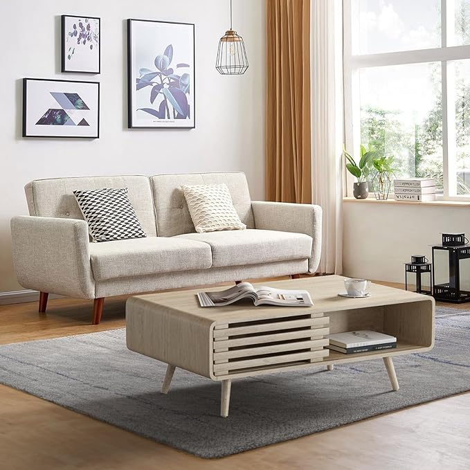 Easyego Coffee Table with Storage, Farmhouse Wood Tables for Living Room, Easy Assembly, Suitable for Various Home Styles (Oak)