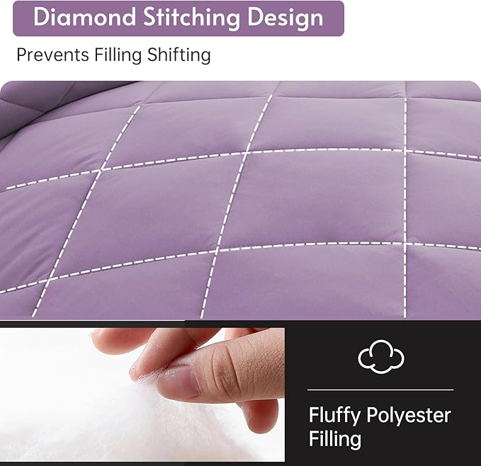 MUXHOMO 7 Pieces California King Comforter Set, Reversible Bed in a Bag Cal King Size, All Season Bedding Set with Comforter, Flat Sheet, Fitted Sheet, Pillowcases & Shams, Greyish Purple & Light Grey