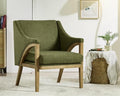 CIMOTA Mid Century Modern Accent Chair with Barrel Back, Upholstered Armchair Comfy Reading Chair with 4" Thick Cushion, Solid Wood Legs for Living Room/Bedroom/Reading Corner, Linen Fabric, Green
