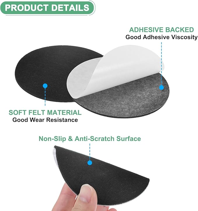 30-Pack Lamp Base Felt, 3.5 Inch Dia. 2mm Thick Self Adhesive Round Fabric Felt Pads for Lamp/Furniture/DIY, Non-Slip Fiber Backed Patch Circles with Adhesive Backing [Black]