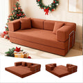 79 Inch Convertible Sofa Bed Couch in Box, 5 in 1 Folding Modular Boneless Couch with Pull Out Bed 2 Pillows, Soft Corduroy Floor Futon Lounge Loveseat Sleeper Lazy Cama No Assembly Orange