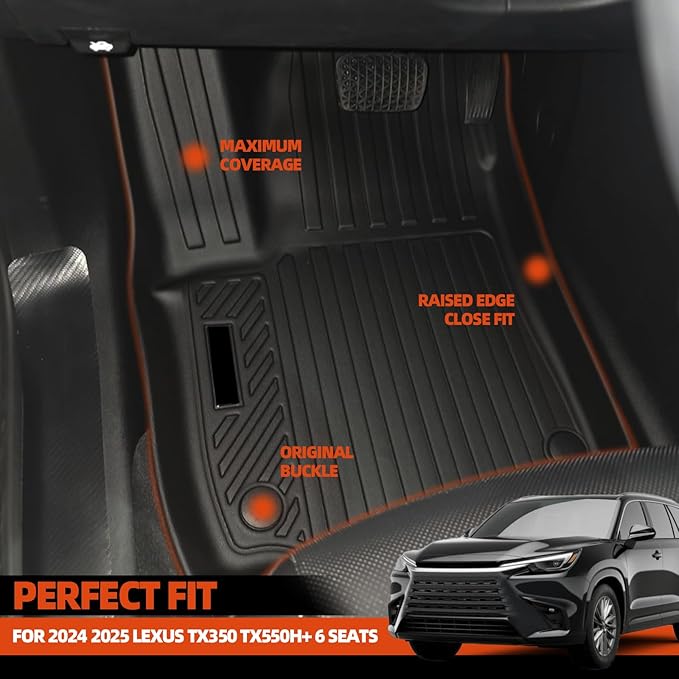 Floor Mats Fit for 2024 2025 Lexus TX350 TX550h+ 6 Seats Second-Row Captain's Chairs Floor Mats & Trunk Mat with Backrest Mats and 2nd Backrest Mats Replacement for Lexus TX Accessories