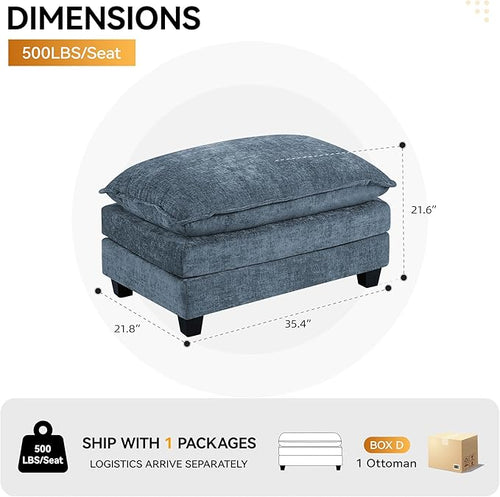 35‘’ Modern Chenille Cloud Sofa Ottoman,Rectangle Ottoman for Modular Sectional Sofa, Blue