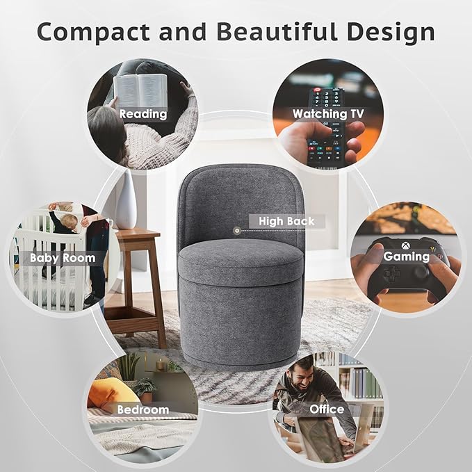 MALOL Swivel Accent Chair Set of 2, 360° Swivel Round Chair with Hidden Storage, Vanity Chairs, Modern Small Barrel Armchair for Living Room/Bedroom, Darkgrey