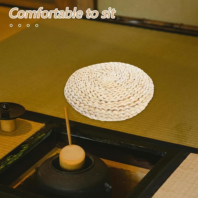 Yardenfun Round Straw Weave Cushion with Space Cotton Filling Comfortable Handmade Seat Pad for Meditation Yoga Tatami Windowsill Sitting Mat
