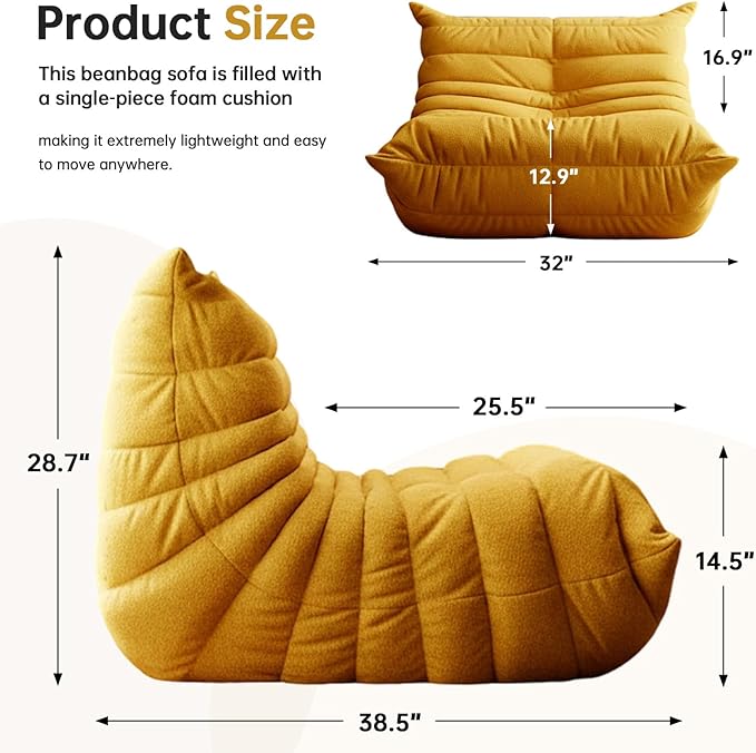 Selyteramy Oversized Bean Bag Chairs for Adults, Giant Beanbag Chair with Memory Foam, Comfy Lounge Chair Lazy Sofa for Apartment, Living Room, Bedroom, Office(Teddy Fabric)