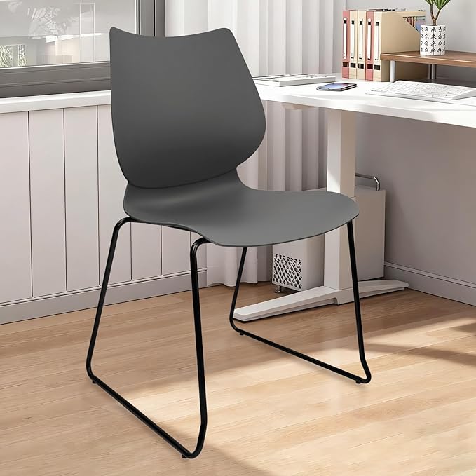 Stacking Waiting Room Chairs, Stacked Plastic Office Chair with Ergonomic Lumbar Support and Metal Legs for Conference School Church Guest Reception Set of 8, Grey