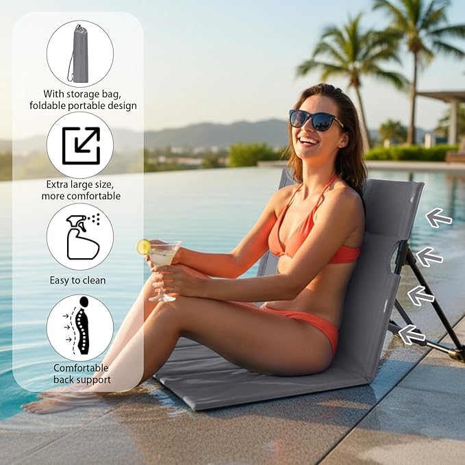 Jetec Foldable Floor Backrest Chair Portable Camping Chair with Storage Bag Light Weight Lazy Seat for Indoor Outdoor Bed Ground Park Lawn Concerts Beach Hiking