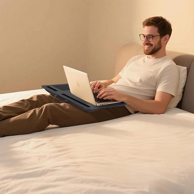 Laptop Desk for Bed, Lap Desk with Cushion, Laptop Stand for Bed, Fits up to 17.3” Laptop, Tablet and Phone Holder with Cellphone Stand (Black)