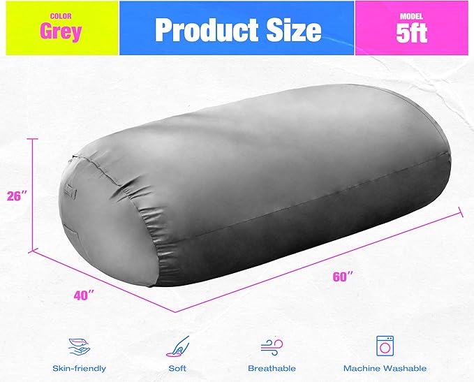 Hobestluk 5FT Bean Bag Chair Large Beanbag Lounger with Removable Cover Adult Bean Bag Chair with Portable Handle Desgin for Living Room Bedroom (Grey, 5FT)