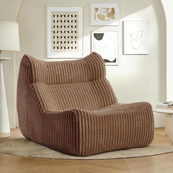 Big Bean Bag Chairs, Lazy Floor Sofa, Fireside Chair for Living Room, Bedroom, Office (Brown, Single Seat)