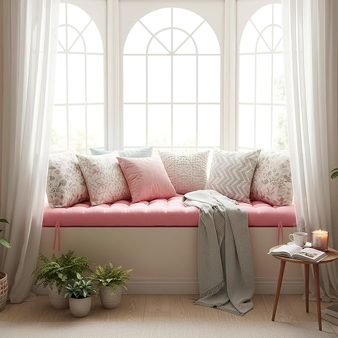 Vercraft Long Floor Cushion Large Floor Cushion with Brushed Cotton 74.8 x 27.5 x 3.15 in Jumbo Lounger Pillow for Outdoor Indoor Bay Window Meditation Yoga Reading Sleeping(Pink)