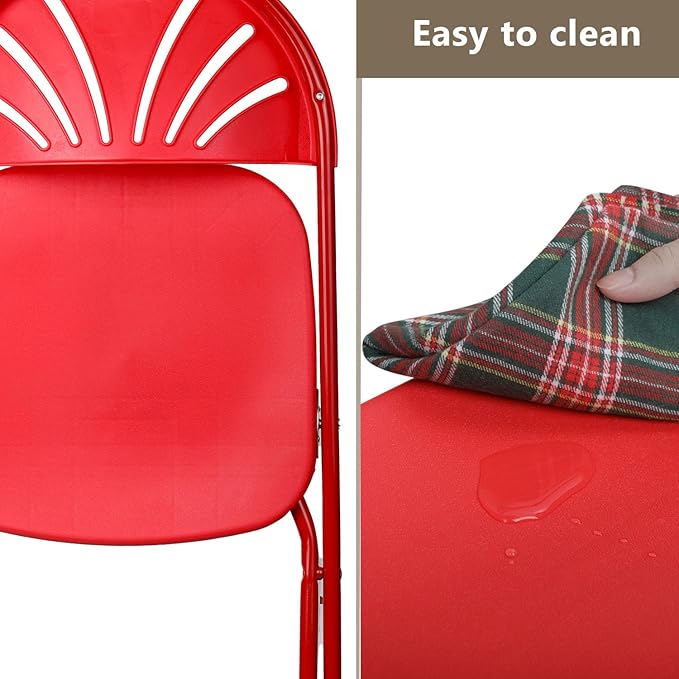 Folding Chairs 10 Pack, Heavy-Duty Plastic Foldable Chairs with Sturdy Metal Frame, 350 lbs Capacity, Fashion Stackable Portable for Weddings, Parties, Office, Indoor, Outdoor Events, Red
