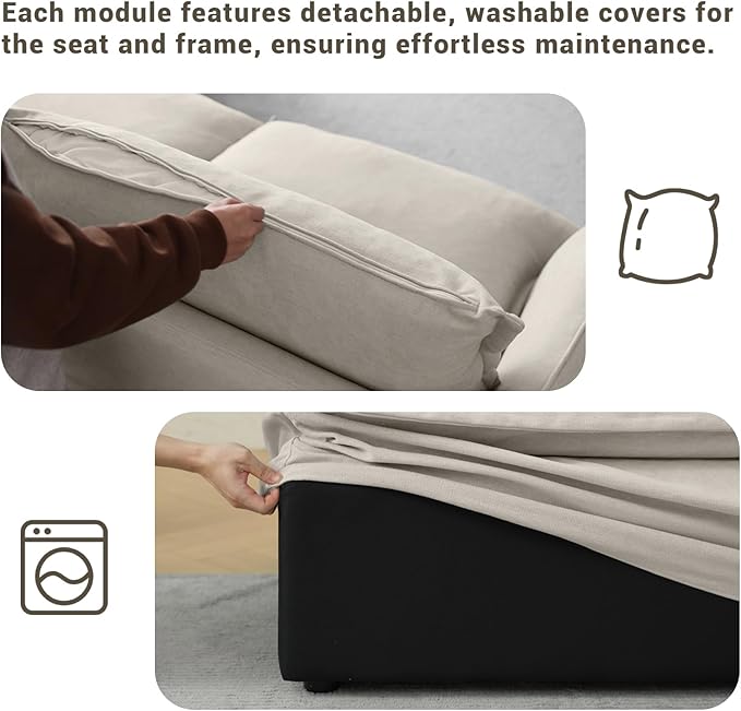 Lopzeho Middle Seat for Cloud Modular Sectional Sofa, Comfy Down Filled Cloud Couch with Removable Cover, Modular Sectional Couches for Living Room, Light Gray