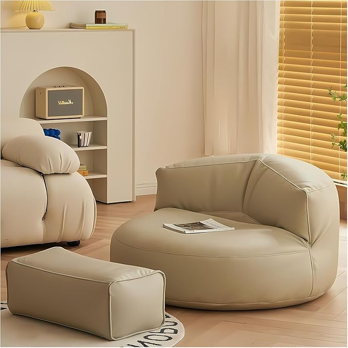 Bean Bag Chairs for Adults, Faux Leather Bean Bag Sofa, Ergonomic Support & Easy Clean with Wet Wipes, DIY Filling for Living Room, Bedroom, Garden Floor Seating (E)