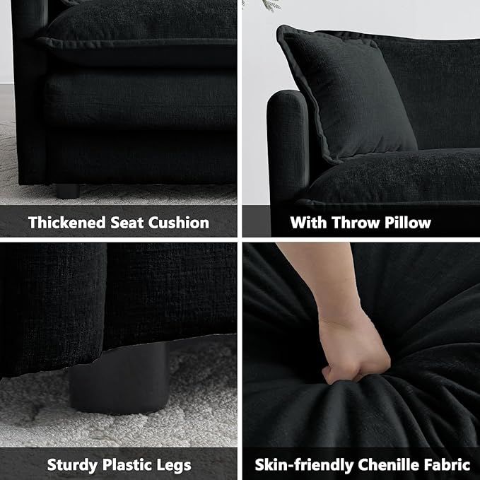 Aoowow Modular Sectional Sofa Modern Convertible L Shaped Couch,147.2 Inch Deep 4-Seater Sofas Set Comfy Chenille Cloud Sofas and Couches with Movable Ottoman for Living Room Apartment（Black）