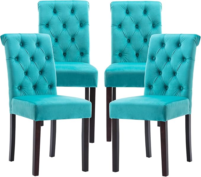 chairus Dining Chairs Set of 4 Mid Century Modern Living Room Chairs with Button Tufted High Back Velvet Armless Chair Comfy Upholstered Side Chairs for Kitchen/Restaurant/Bedroom, Turqs Green
