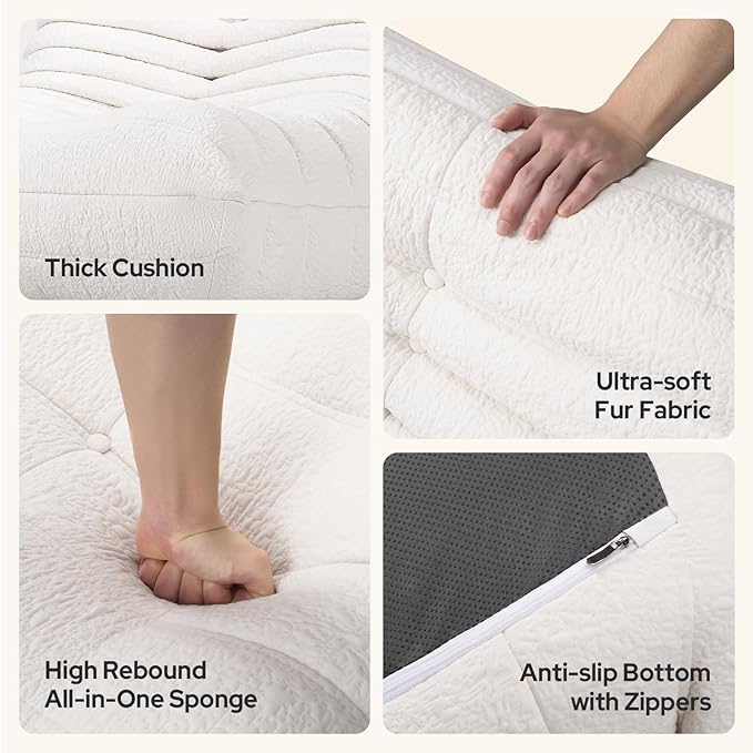 High-end Togo Bean Bag Chair, Fireside Chair with Pure White Jacquard Fabric Cover, Comfy & Soft Lazy Floor Lounge Sofa for Bedroom, Living Room, Office or Salon