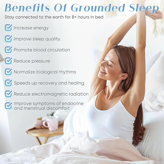 Grounding Sheets, 95% Organic Cotton + 5% Silver Fiber, Earth Connected Fitted Sheet with Grounding Cord (Beige, King)