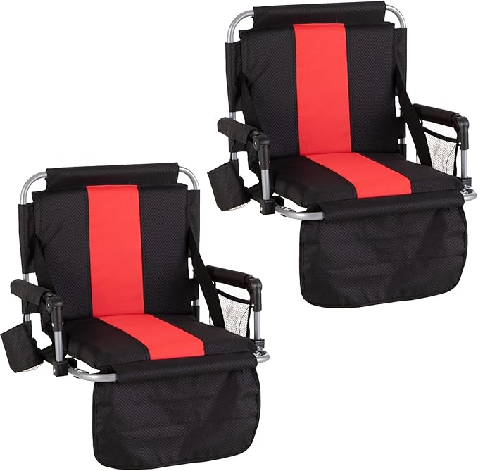 HIGH POINT SPORTS Foldable Stadium Seat Portable Folding Stadium Chairs Padded Bleacher Seat Cushion Bleacher Chair with Armrest and Cup Holder