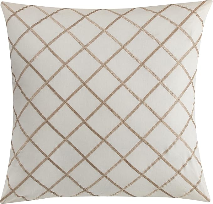 Grand Avenue Cotton California King Size Comforter Set, 6 Piece, Beige Geometric Jacquard Bedding Set, Bedskirt, Pillows & Shams, Home Decor