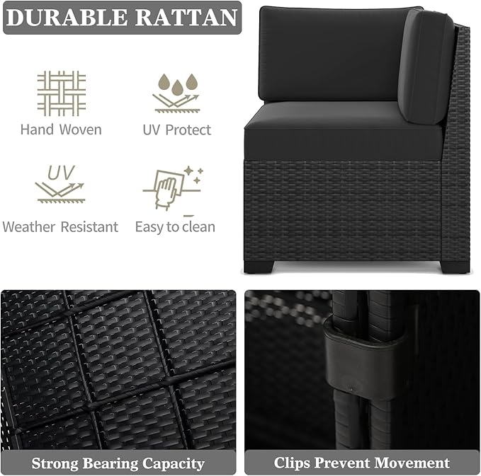 LayinSun 10 Pieces Patio Furniture Set with Fire Pit Table, Black Rattan Modular Sectional Outdoor Conversation Sofa Set, Swivel Rocking Chairs Set