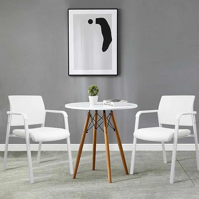 CLATINA Mesh Back Stacking Arm Chairs, Office Reception Guest Chair, Desk Chair No Wheels Ergonomic Lumbar Support and Thickened Seat Cushion for Waiting Conference Room White(2 Pack)