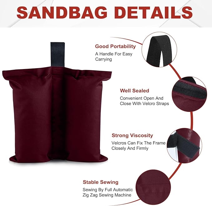 ABCCANOPY Canopy Weights 120 LBS Tent Sand Bags,4pcs-Pack (Burgundy)