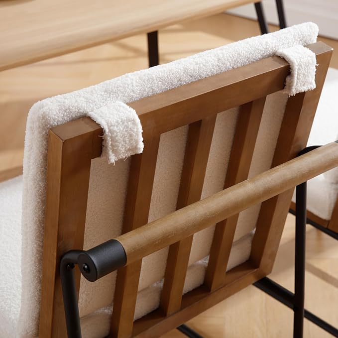 LukeAlon Mid Century Sherpa Dining Chairs Set of 2, Upholstered Square Back Kitchen Chairs with Metal Legs Armless Parsons Chairs with Wood Frame for Dining Room Reception Room, White