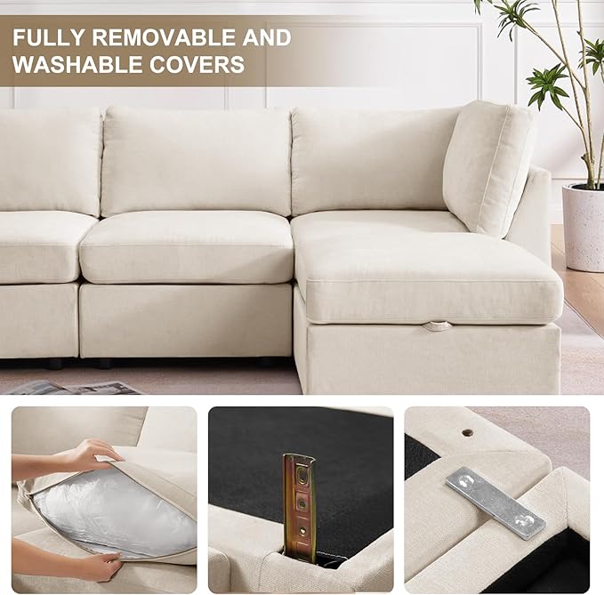 EDILLY 94 inches Oversized Modular Sectional Fabric Cloud Sofa Set, Extra Large L Shaped Couch Reversible Chaise Couch,3 Seat Modular Sofa,Beige