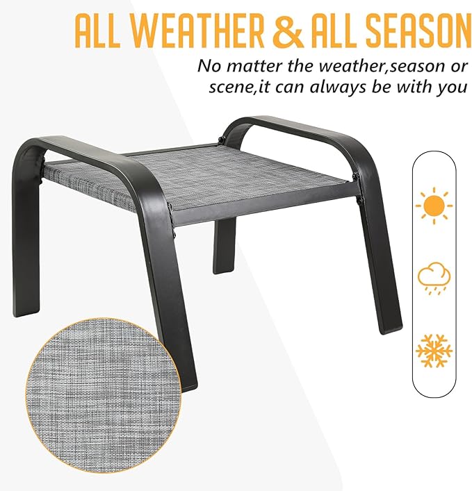 Deugold Outdoor Patio Footstools Patio Chairs Texliene Waterproof Ottomans Side Table for Backyard Grey 2 Set