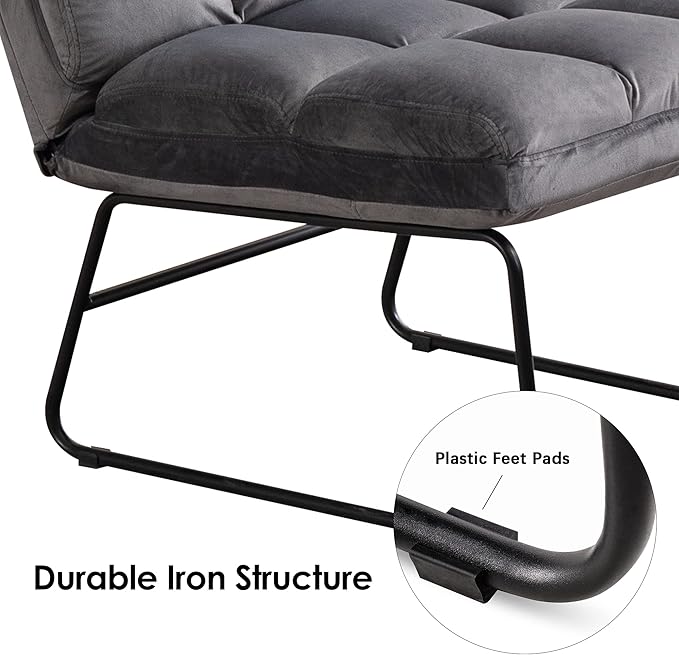 MCombo Velvet Accent Chair with Ottoman Set, Modern Armless Chair for Living Room, Bedroom, Small Spaces, Fabric 0014 (Dark Grey)